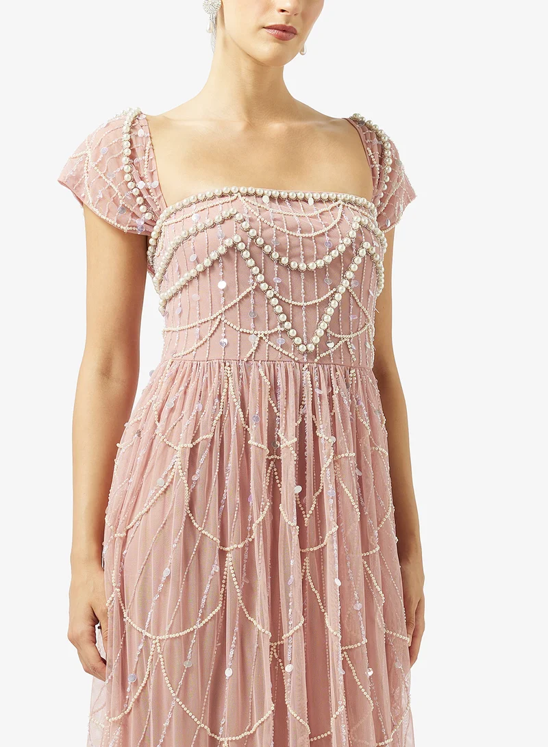 Namshi x  Off Shoulder Bead Embellished Evening Gown for Women | Best Price UAE